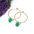 Green Onyx and Pink Quartz Hoop Earrings in Gold