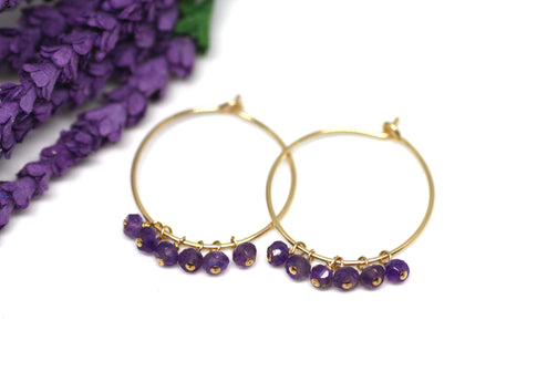 Amethyst Hoop Earrings in Gold
