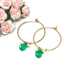 Green Onyx and Pearl Hoop Earrings in Gold
