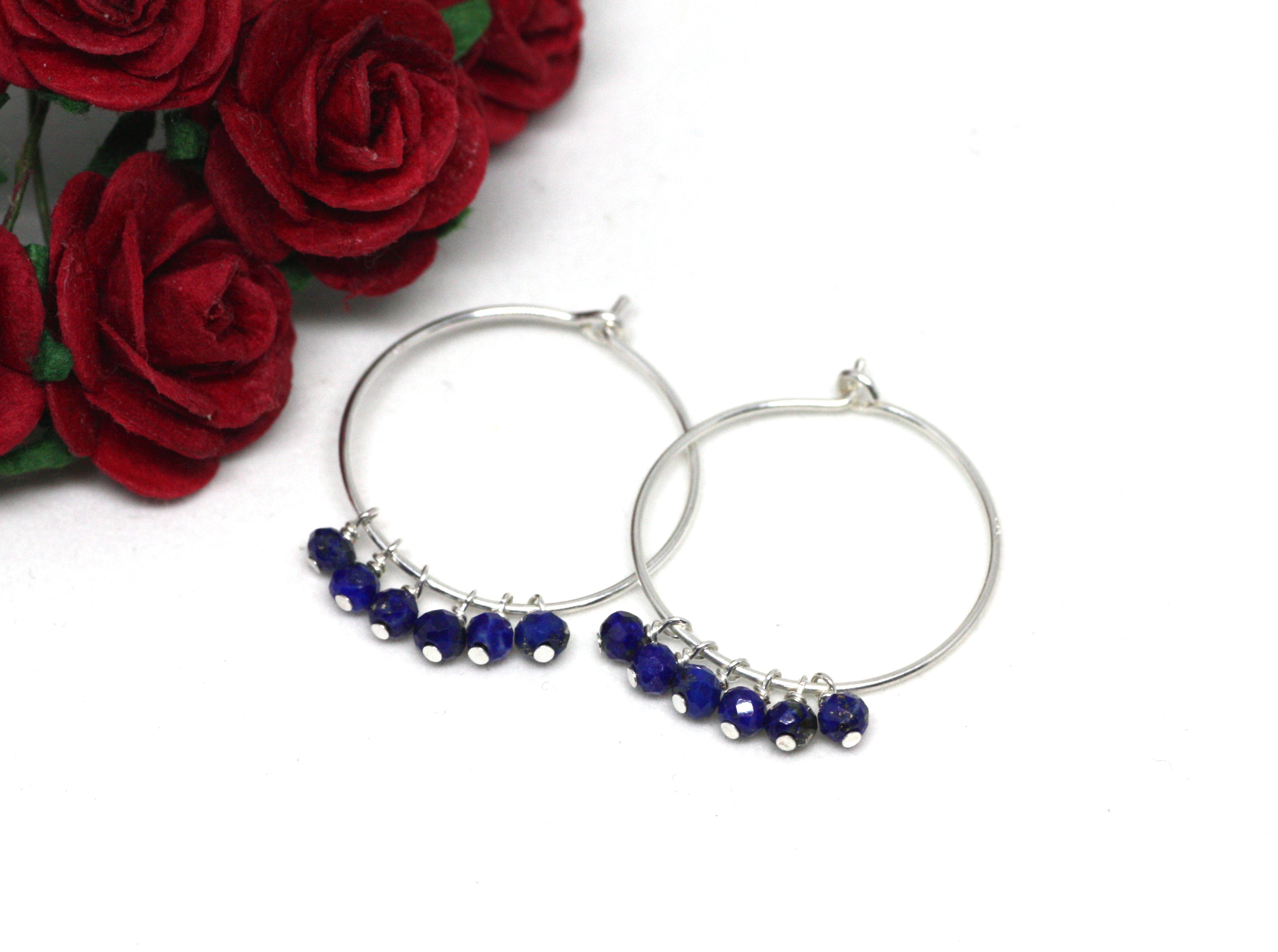 Lapis Lazuli Hoop Earrings in Silver