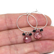 Pink Quartz and Black Spinel Hoop Earrings in Silver