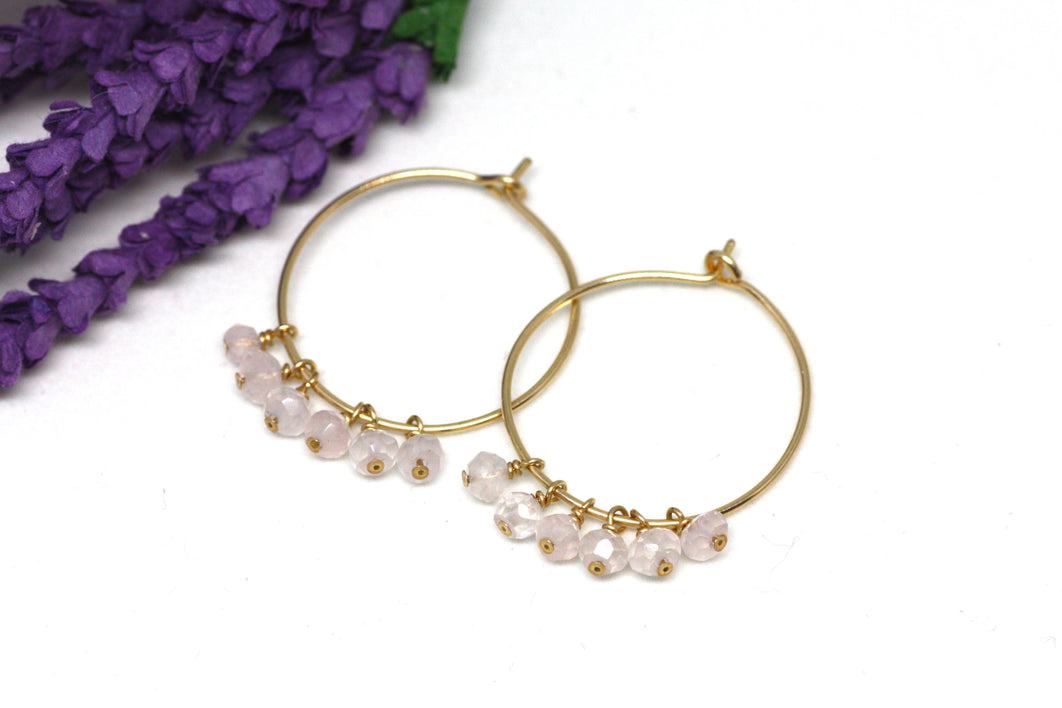 Pink Quartz Hoop Earrings in Gold
