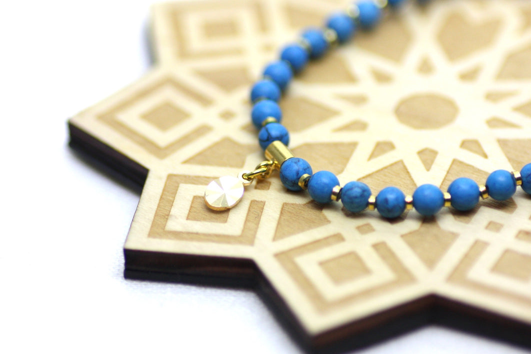 Turquoise Howlite and Gold Wrist Tasbih