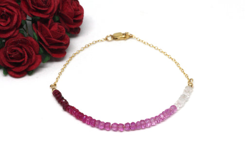 Ruby Ombré Gemstone Half Bar Bracelet