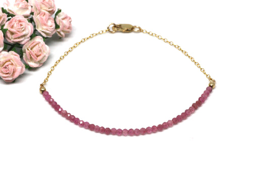 Pink Tourmaline Gemstone Half Bar Bracelet