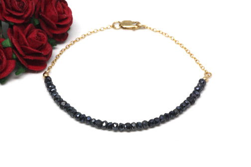 Black Spinel Gemstone Half Bar Bracelet