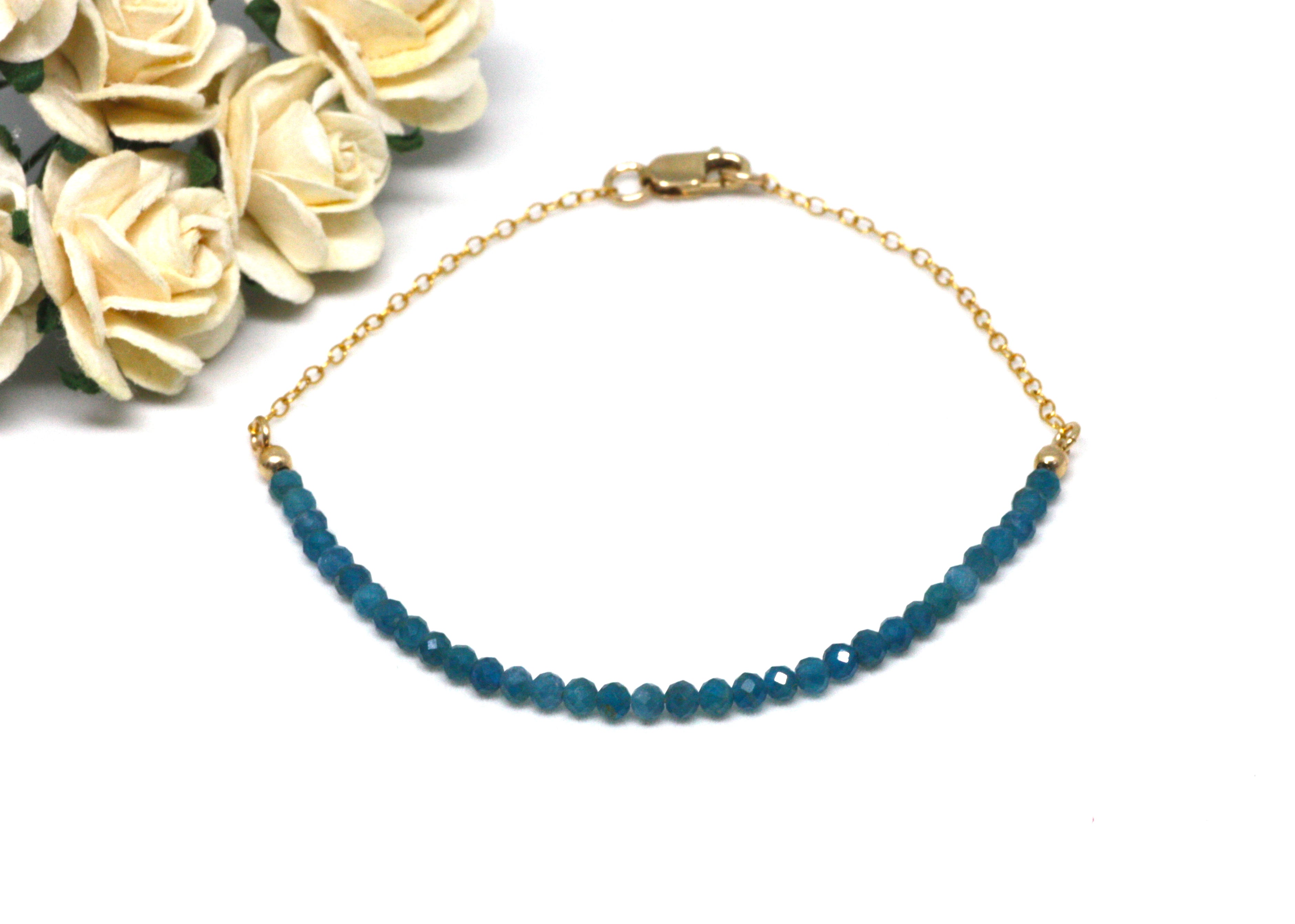 Blue Apatite Gemstone Half Bar Bracelet