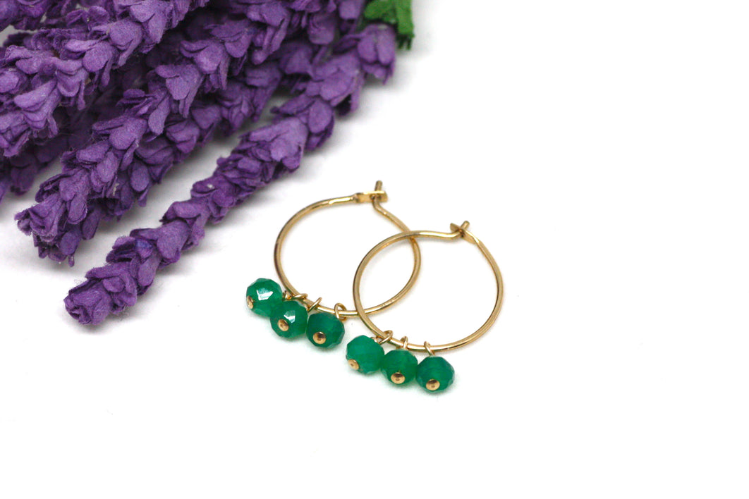 Green Onyx Small Hoop Earrings in Gold